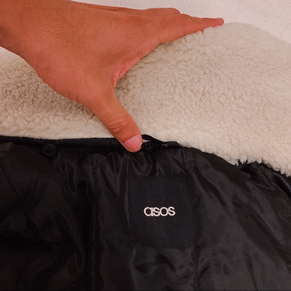 ASOS Leather Bomber Jacket w Faux Shearling Collar - Picture 4 of 5